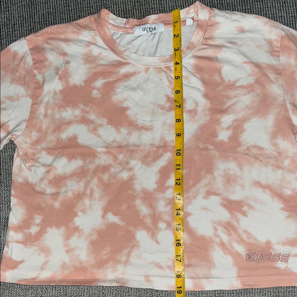 Guess Women's Pink Cropped Tie Dye Logo Graphic Tee Size Large - Picture 8 of 11